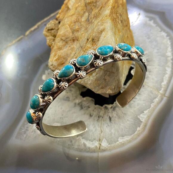 Paul Livingston Sterling Silver Silver Teardrop Turquoise Decorated Bracelet - Picture 4 of 10